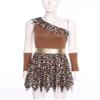Agoky Women's Halloween Cosplay Costume, Stone Age Cavewoman One-Shoulder Tutu Dress with Arm Warmers, Dark Brown, XL view 3
