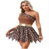 Agoky Women's Halloween Cosplay Costume, Stone Age Cavewoman One-Shoulder Tutu Dress with Arm Warmers, Dark Brown, XL view 4