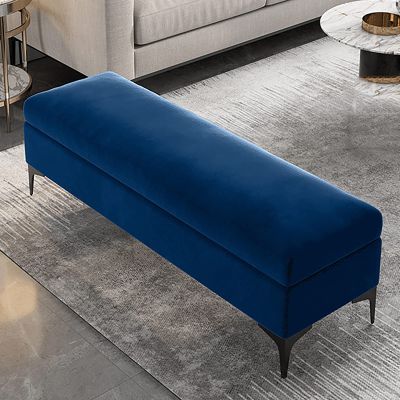Velvet Bench with Footrest, No Assembly Required, Upholstered Space-Saving Bedroom Bench
