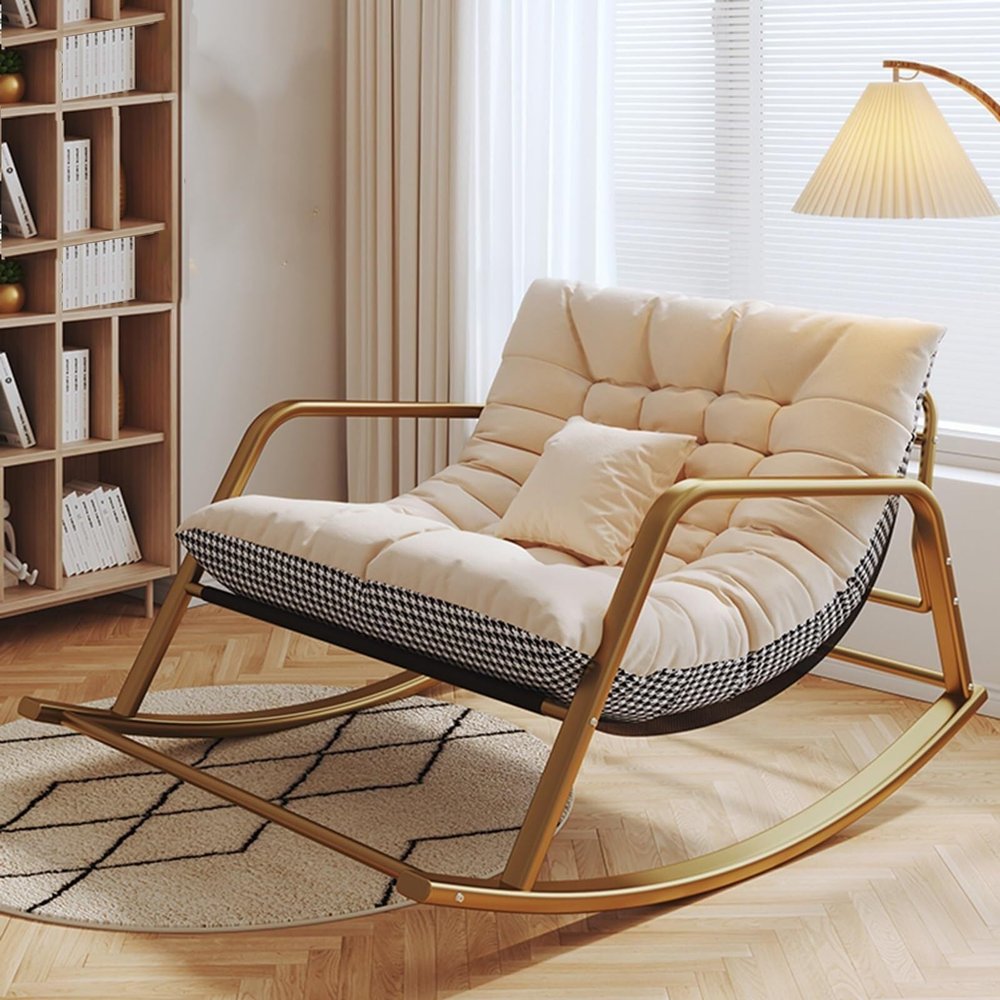 YHKJLYH Modern Oversized Patio Rocking Chair with High Backrest, 200 kg Capacity, Multicolor, 92 x 137 cm