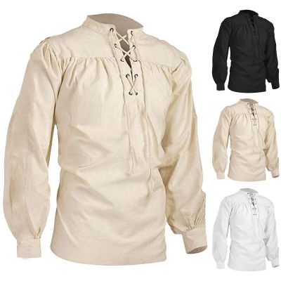 Men's Black Medieval Shirt with Lacing, Gothic Pirate Renaissance Top