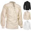 Men's Black Medieval Shirt with Lacing, Gothic Pirate Renaissance Top view 1