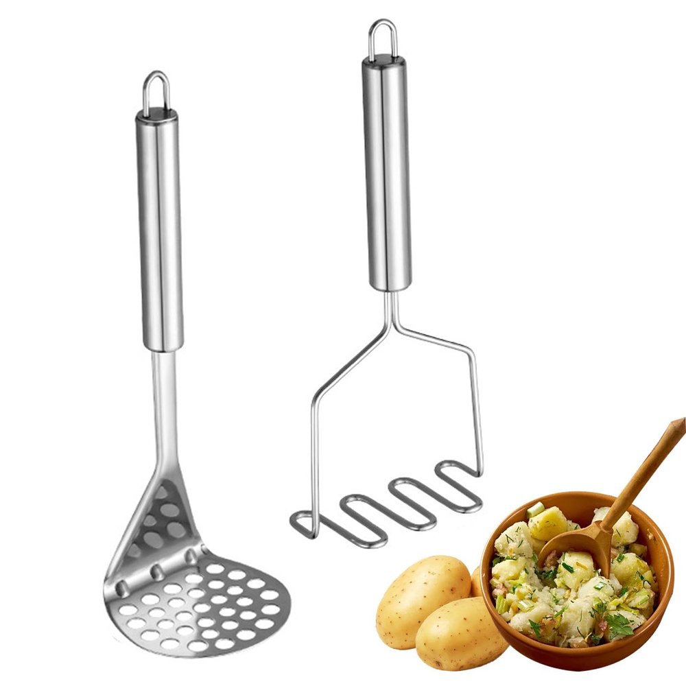 2-Piece Stainless Steel Potato Masher Set, Silver