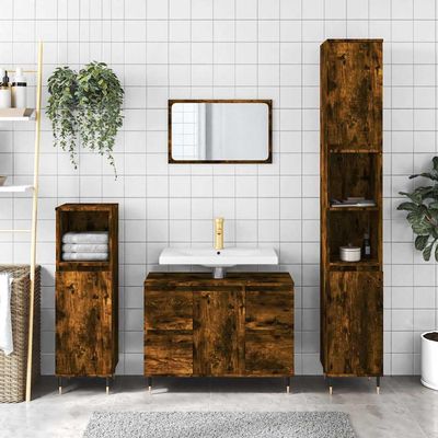 LLEZKBR Bathroom Cabinet, Smoked Oak, 80 x 33 x 60 cm