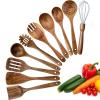 10-Piece Teak Wood Cooking Utensil Set with Ladle, Serving Spoon, Salad Servers & Pasta Server view 1