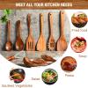 10-Piece Teak Wood Cooking Utensil Set with Ladle, Serving Spoon, Salad Servers & Pasta Server view 2