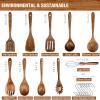 10-Piece Teak Wood Cooking Utensil Set with Ladle, Serving Spoon, Salad Servers & Pasta Server view 4