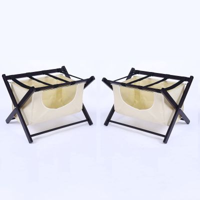 DLAZUM Solid Wood Luggage Rack, 2-Pack Folding Suitcase Stand with Fabric Bag