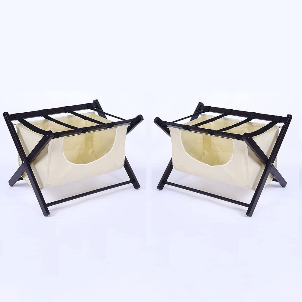 DLAZUM Solid Wood Luggage Rack, 2-Pack Folding Suitcase Stand with Fabric Bag