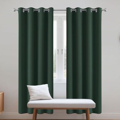 JIAFANG Blackout Curtain with Gather Tape, 200 x 150 cm, Thermal Bedroom Curtain, Dark Green