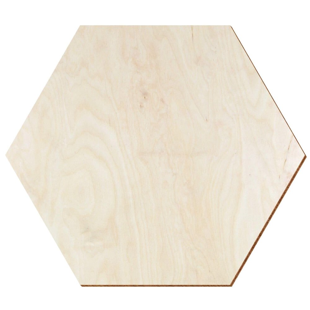 Natural Birch Wood Hexagon, Double-Sided Clear-Coated, 3 mm, 12 cm, 1-Piece Pack