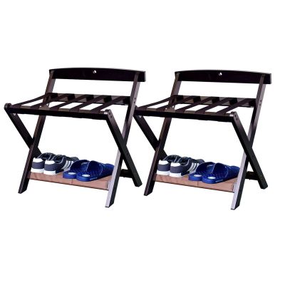 DLAZUM 2-Piece Folding Hotel Luggage Rack with Shoe Shelf, Black