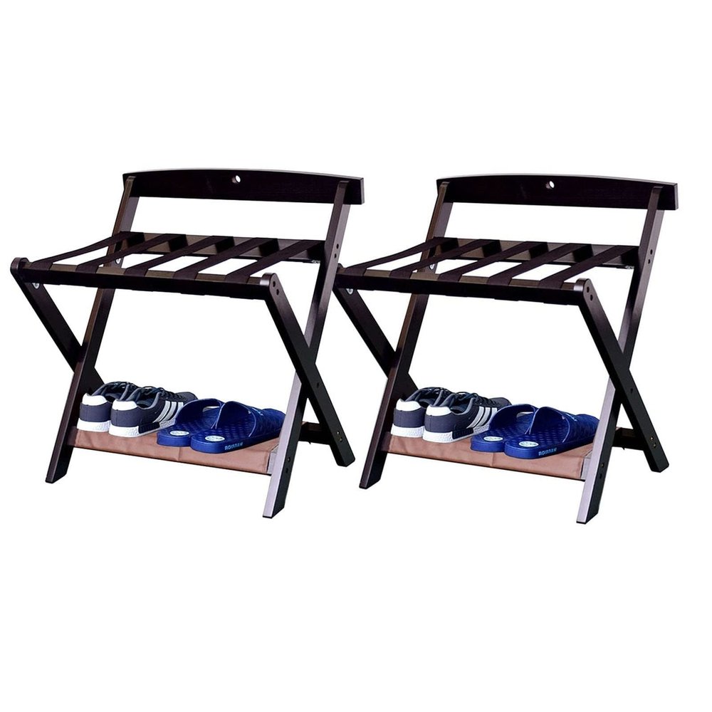 DLAZUM 2-Piece Folding Hotel Luggage Rack with Shoe Shelf, Black