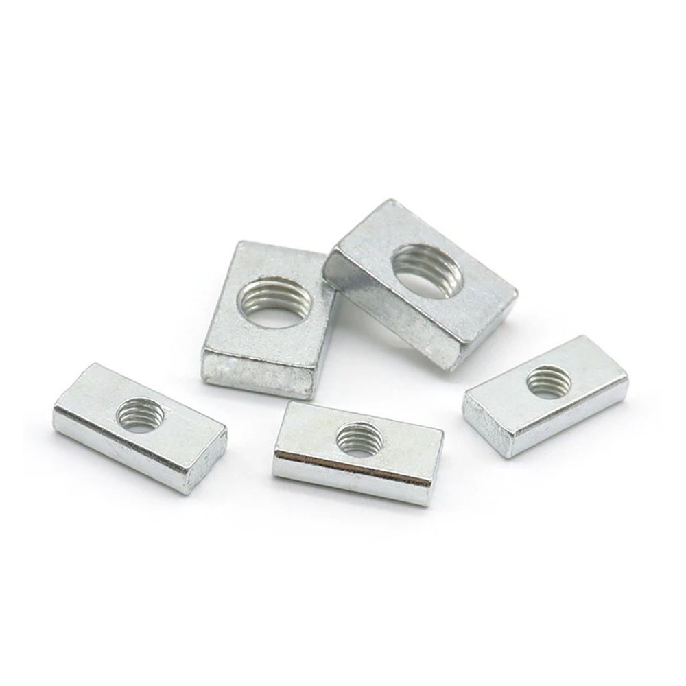 10-Piece M3–M8 Galvanized Carbon Steel Square Nuts, Thin Rectangular Sliding Blocks for Aluminum Profiles (M8, 20×12×4 mm)