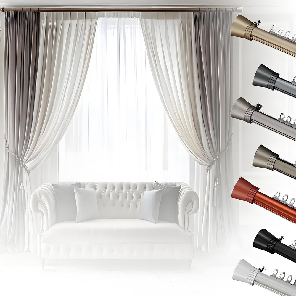 Durable Aluminum Curtain Track System with Wall Brackets, Champagne, 1.20 m
