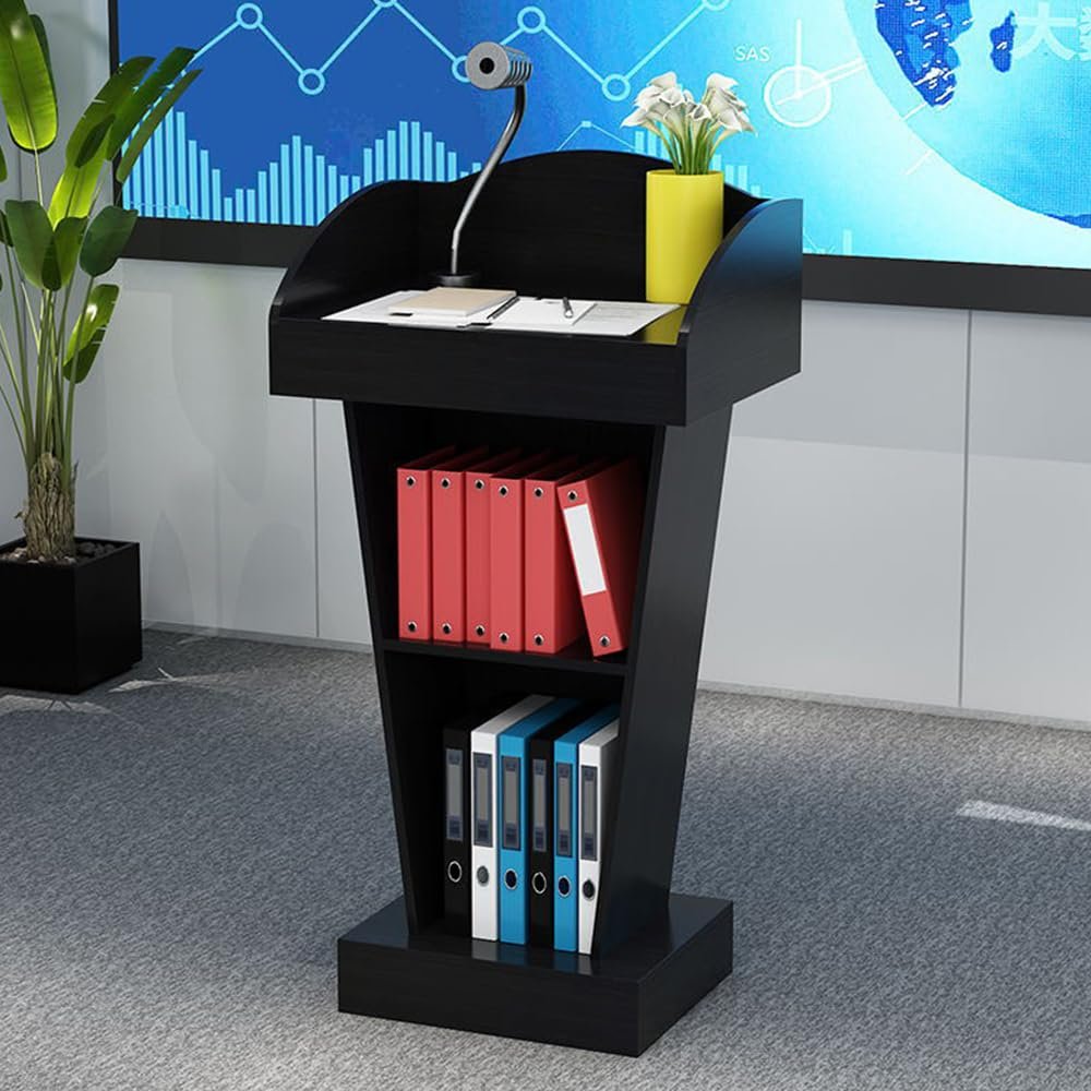 Wooden Standing Podium with Storage Shelf, Versatile Lectern for Churches, Classrooms, Offices and Conferences