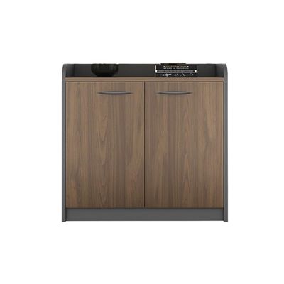 DUANHOZ Low Wooden Filing Cabinet with Double Doors and Handle, Brown