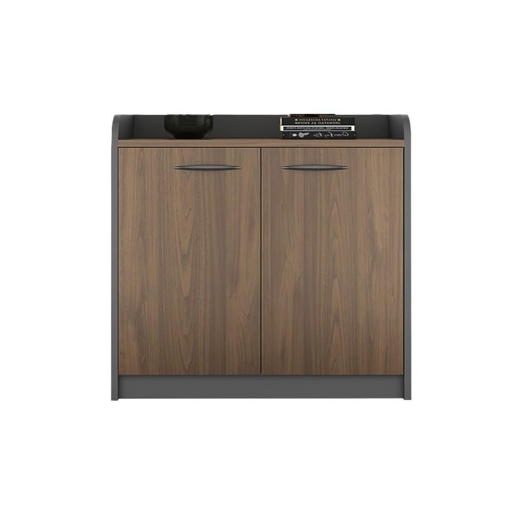 DUANHOZ Low Wooden Filing Cabinet with Double Doors and Handle, Brown