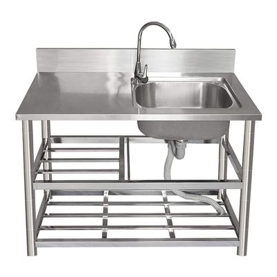 TINGMIAN Commercial Freestanding Outdoor Sink, 304 Stainless Steel, with Faucet and Workbench, for Bars, Restaurants, and Cafeterias (Right-Side Single Bowl, 100 x 50 x 80 cm)