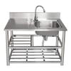 TINGMIAN Commercial Freestanding Outdoor Sink, 304 Stainless Steel, with Faucet and Workbench, for Bars, Restaurants, and Cafeterias (Right-Side Single Bowl, 100 x 50 x 80 cm) view 1