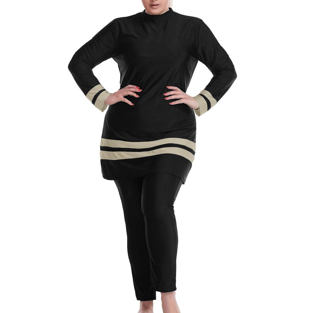 2025 Muslim Women's Plus-Size Conservative Swimsuit Set, Black, 4XL
