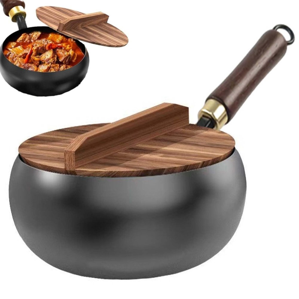 Uncoated Big Belly Hand-Forged Iron Frying Pan, 28 cm, Black