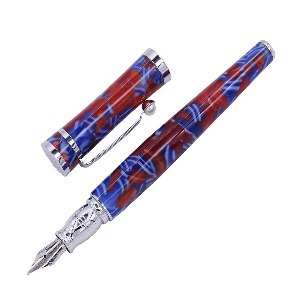 XMKT Fountain Pen, Maple Leaf, Blue-Red, Fine Nib, Stylish Writing, Gift, Pen, Office, Home, School Supplies