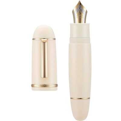 BANDKIT Colorful Resin Fountain Pen, 0.5 mm Fine Nib, Ivory with Gold Clip, EF