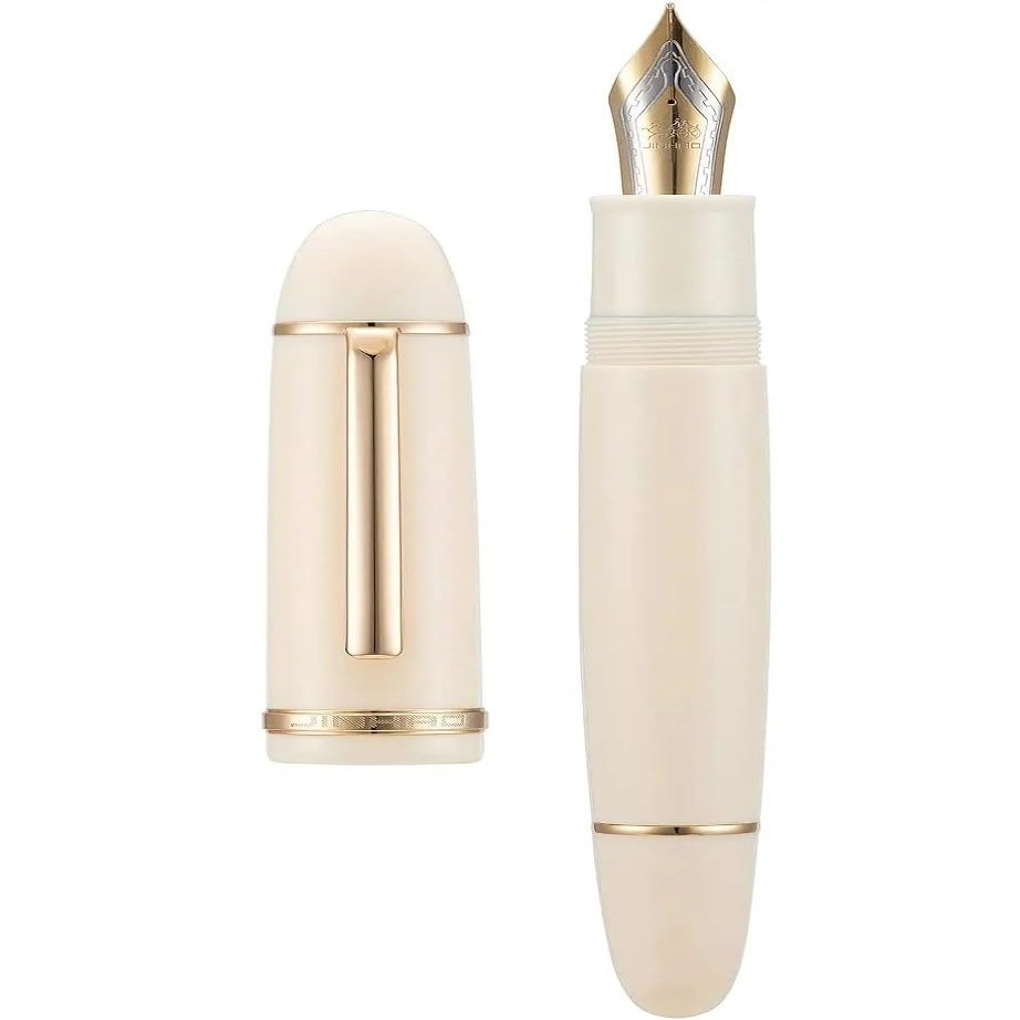 BANDKIT Colorful Resin Fountain Pen, 0.5 mm Fine Nib, Ivory with Gold Clip, EF