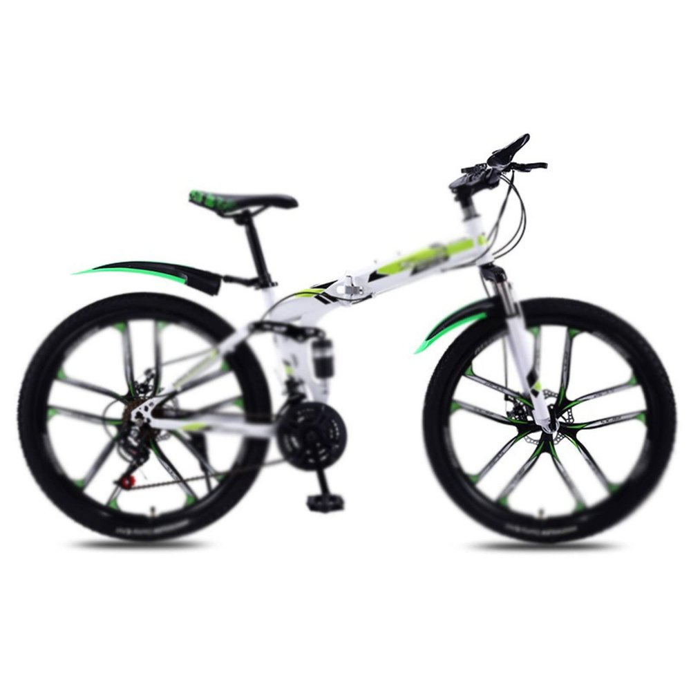 City Bike, Professional Step-Through Bicycle, Carbon Steel Frame, Dual Disc Brakes, Shock Absorption, Multicolor, 21/24/27/30-Speed (White Green, 24-Speed)