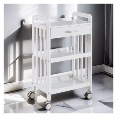 Mobile Hair Salon Cart, White Professional Rolling Storage Station