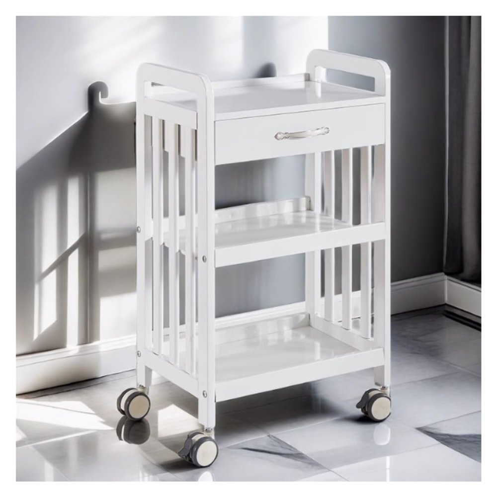 Mobile Hair Salon Cart, White Professional Rolling Storage Station