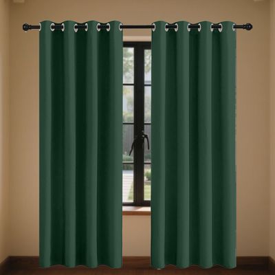 ZZGZZG Short Blackout Curtain 130 x 140 cm, Soft, Sound-Reducing, Opaque, with Grommets, Dark Green