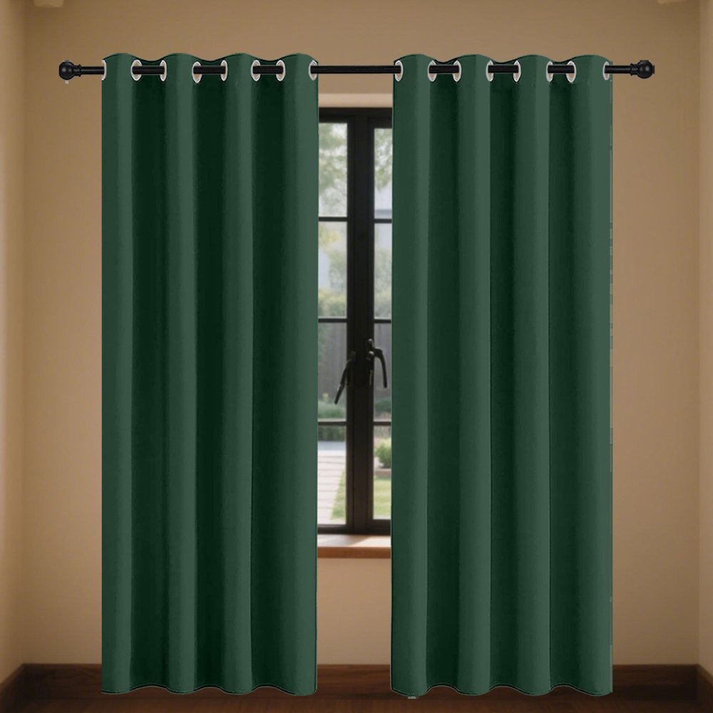ZZGZZG Short Blackout Curtain 130 x 140 cm, Soft, Sound-Reducing, Opaque, with Grommets, Dark Green