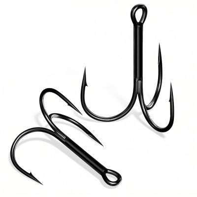 9KM DWLIFE 50-Piece Treble Fishing Hooks, Barbed Hard Steel Hooks for Freshwater and Saltwater