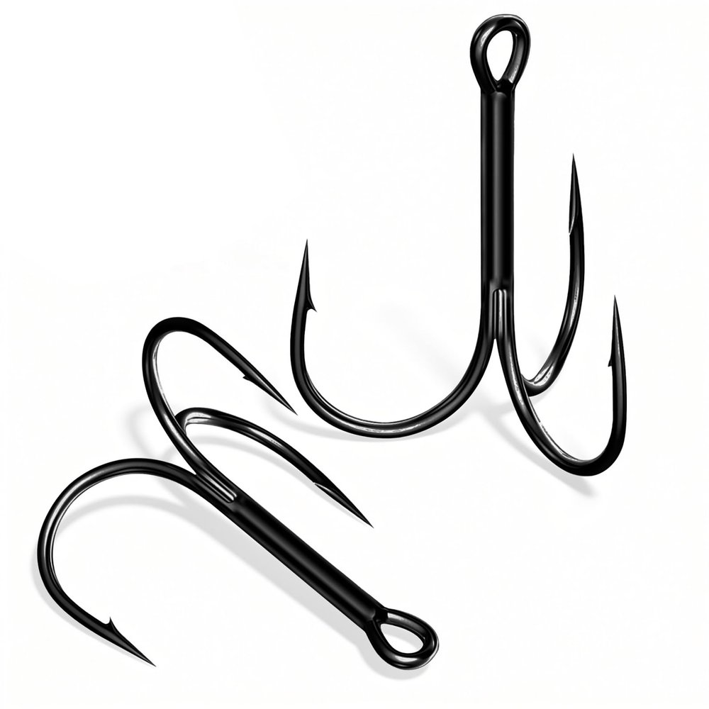 9KM DWLIFE 50-Piece Treble Fishing Hooks, Barbed Hard Steel Hooks for Freshwater and Saltwater