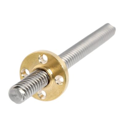 T8 Stainless Steel Lead Screw with T8 Brass Flange Nut, Multiple Pitches and Lengths 100–600 mm (2 mm Pitch, 10 mm Lead, 400 mm)