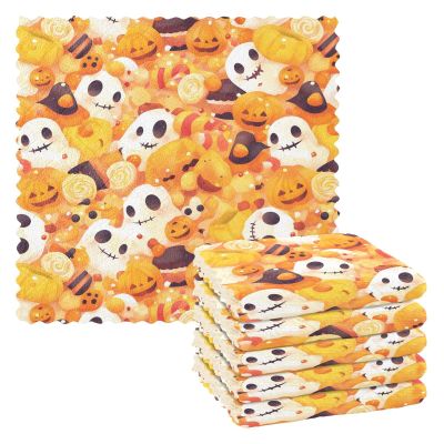 Cotton and Microfiber Dish Towels, 6-Pack, Cute Hand-Drawn Halloween Pattern, 27.9 x 27.9 cm
