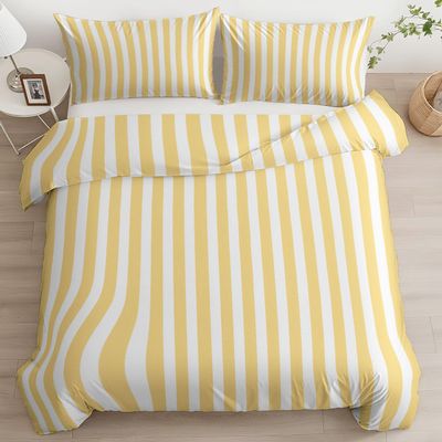 Quixora Reversible 3-Piece Duvet Cover Set, Light Yellow Vertical Stripes, 260 x 240 cm
