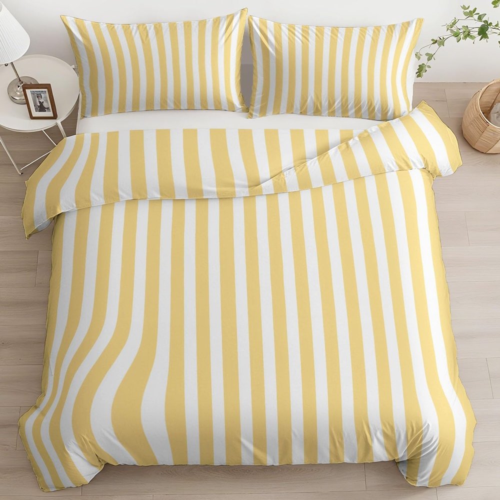 Quixora Reversible 3-Piece Duvet Cover Set, Light Yellow Vertical Stripes, 260 x 240 cm