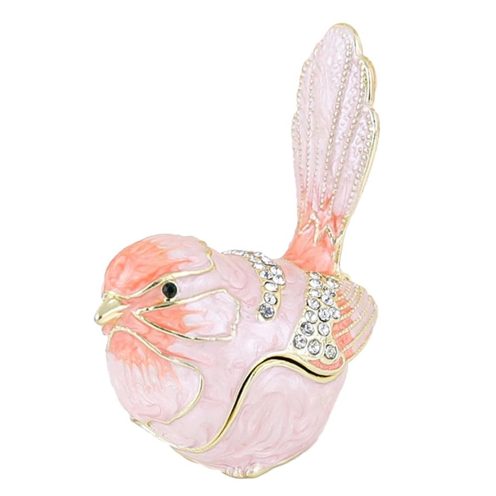 FUNNETOYU Portable Vintage Jewelry Box with Enamel Bird Motif