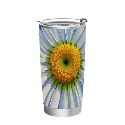 siphylline Elegant Stainless Steel Tumbler with Lid, 590 mL, White/Blue