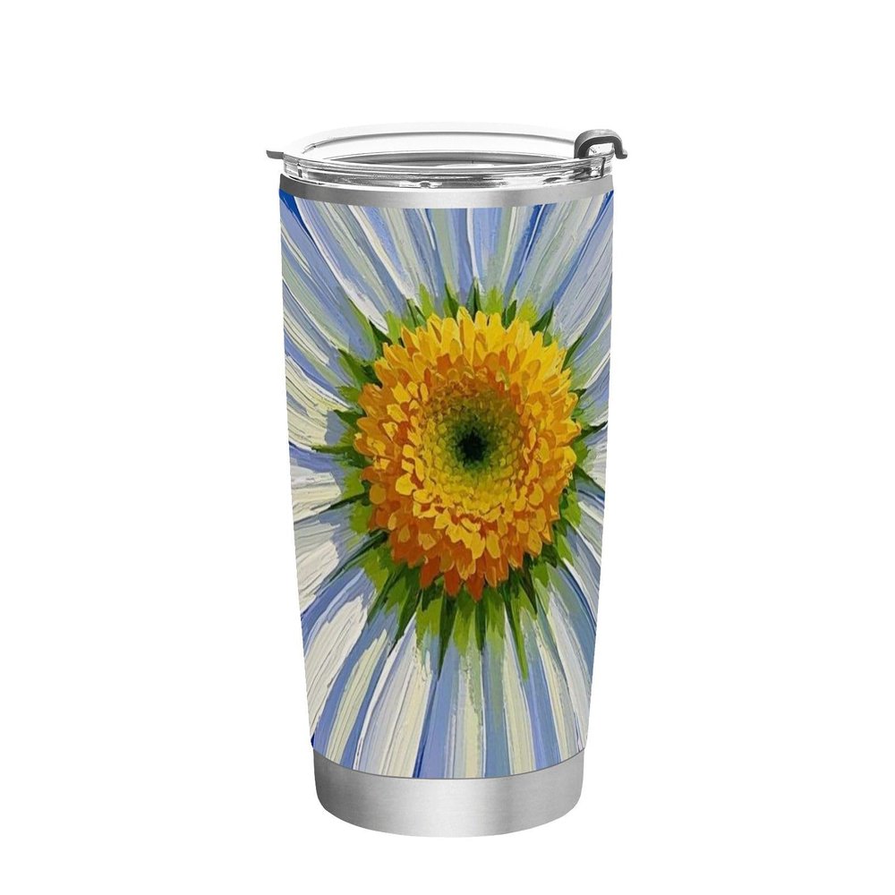 siphylline Elegant Stainless Steel Tumbler with Lid, 590 mL, White/Blue