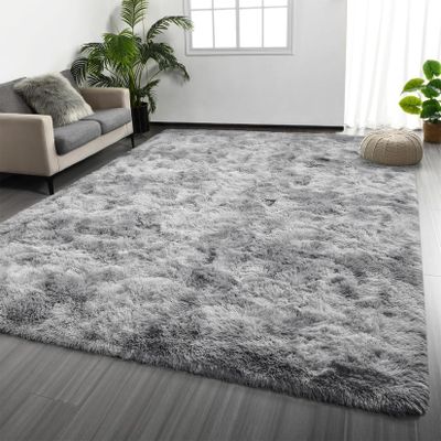 CHENMIAO Shaggy Area Rug, 120 x 140 cm, Non-Slip, Light Gray