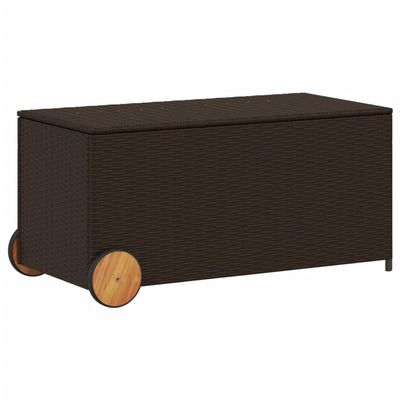 Hommdiy Garden Storage Box, Waterproof Poly Rattan Cushion Box with Wheels, Brown, 190 L