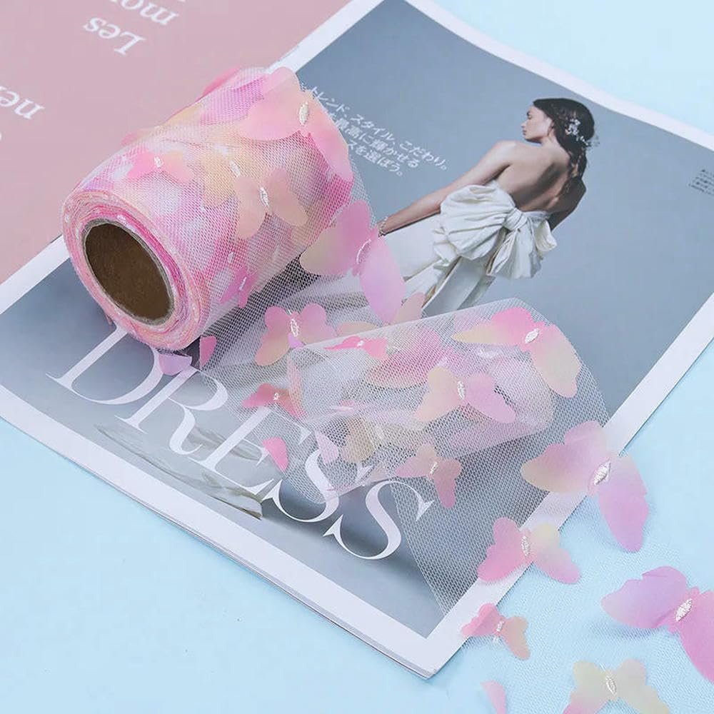Jhdwu 10 Yards 60/80 mm Colorful Gradient Organza Ribbon with Butterflies