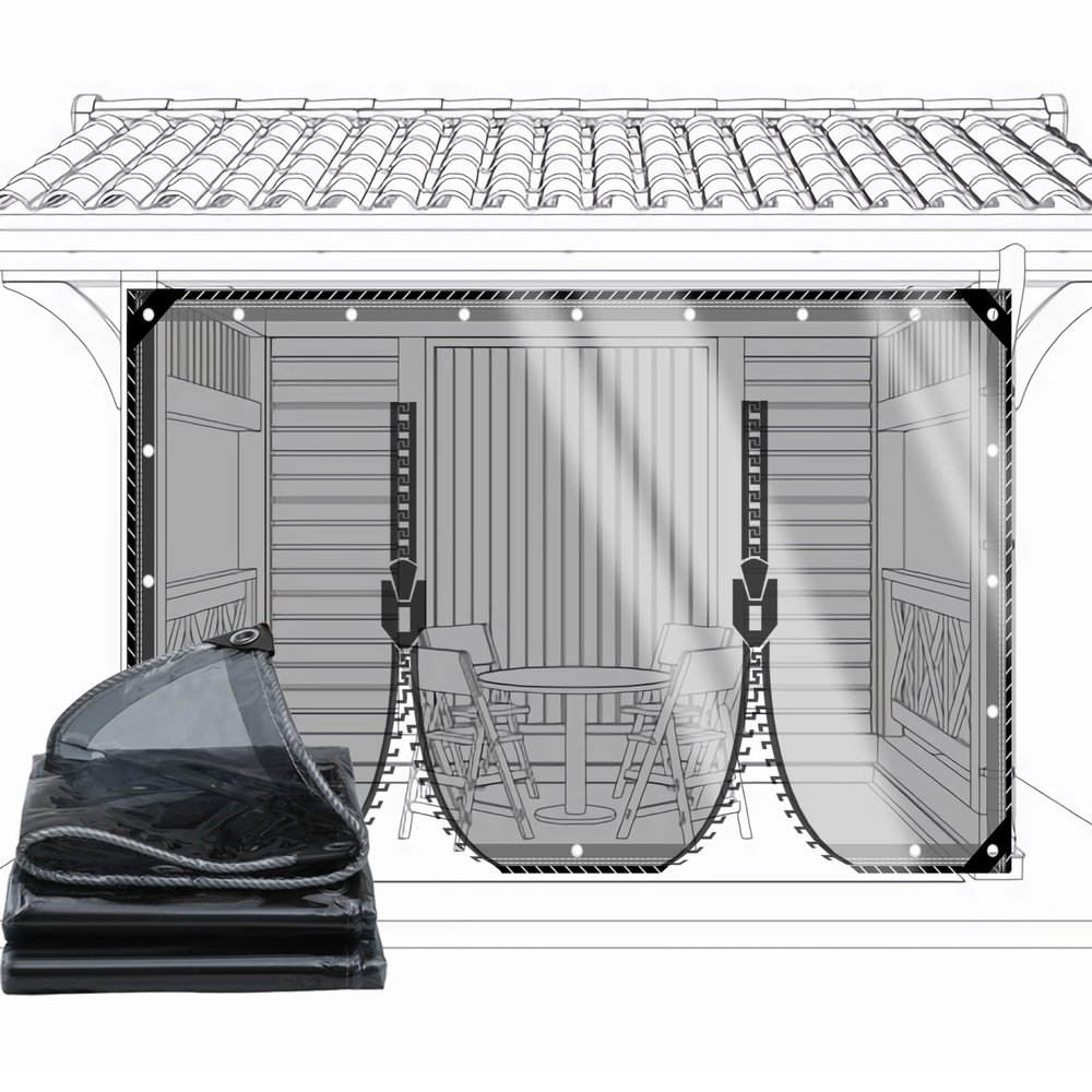 CAQXAQP Transparent PVC Tarp 1.8 x 3.4 m, 0.5 mm, 600 g/m², with Zipper