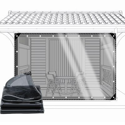CAQXAQP Transparent PVC Tarp 2.4 x 3.5 m, 600 g/m², 0.5 mm, Black, Waterproof, with Eyelets