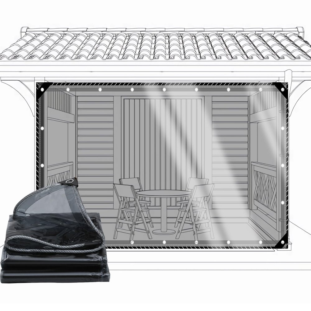 CAQXAQP Transparent PVC Tarp 2.4 x 3.5 m, 600 g/m², 0.5 mm, Black, Waterproof, with Eyelets