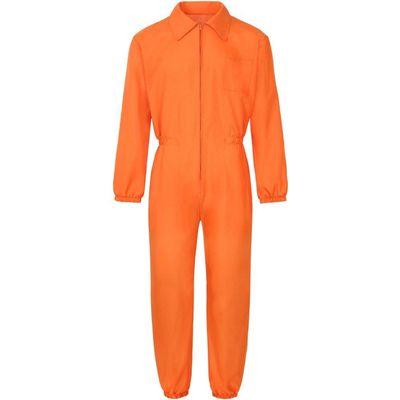 Fituenly Adult Prisoner Jumpsuit with Letter Print, Zipper, Long Sleeves and Lapel Collar